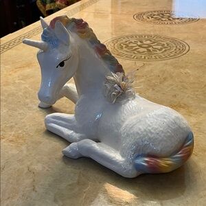 Ceramic Unicorn Figurine with Rainbow Mane